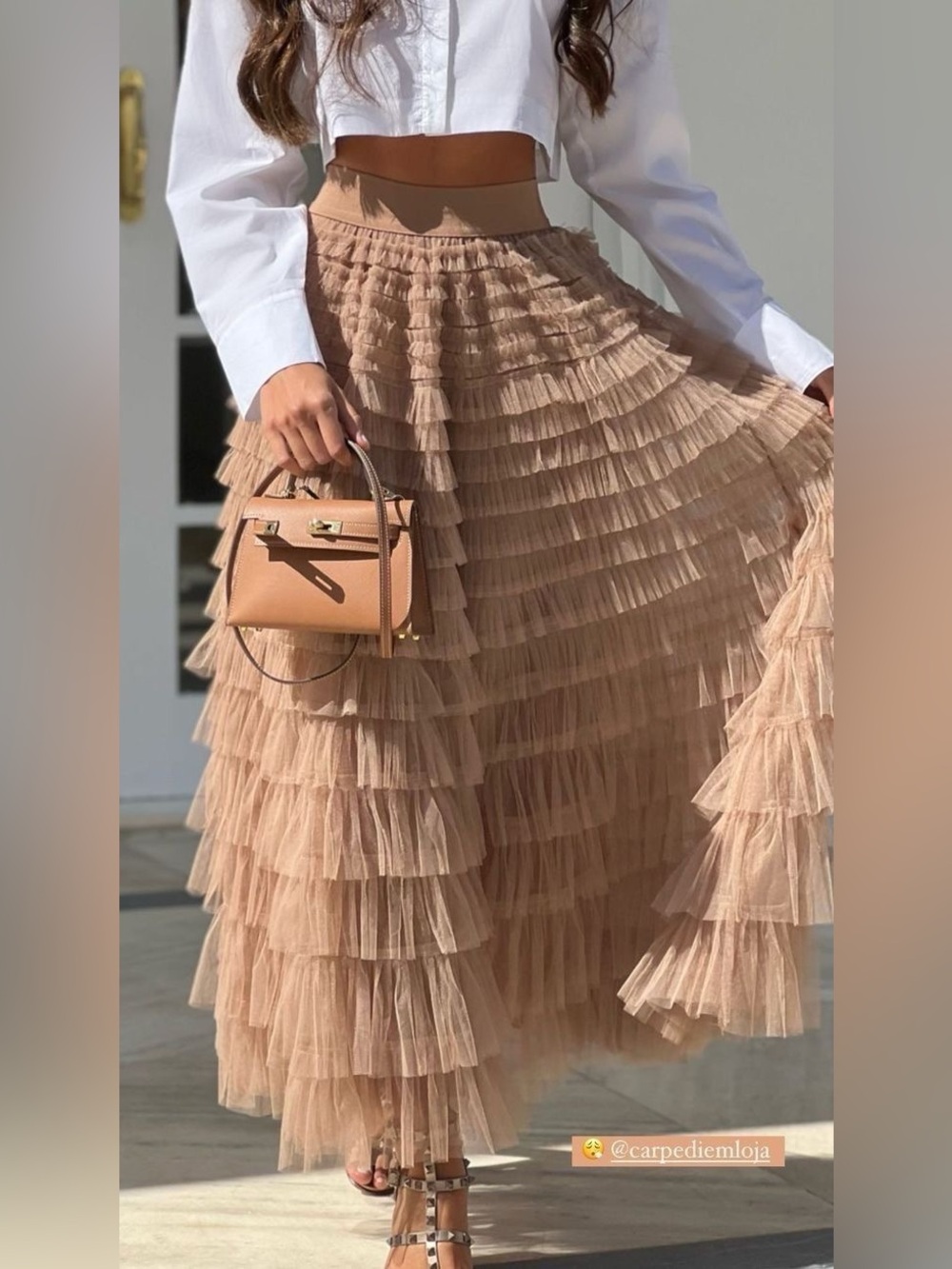 NWT APRCOT Stunning layered Tulle Midi Skirt sz Small Stone colour ruffles lined